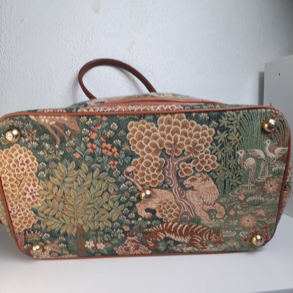 Vintage Expandable Tapestry Bag Overnight Bag  Tote Pegasus Cottagecore Floral - Picture 7 of 16
